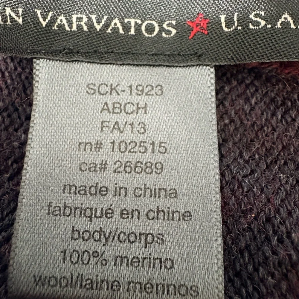 John Varvatos Mens Plated Pick Stitch Scarf Garnet/Cast Iron Merino Wool.